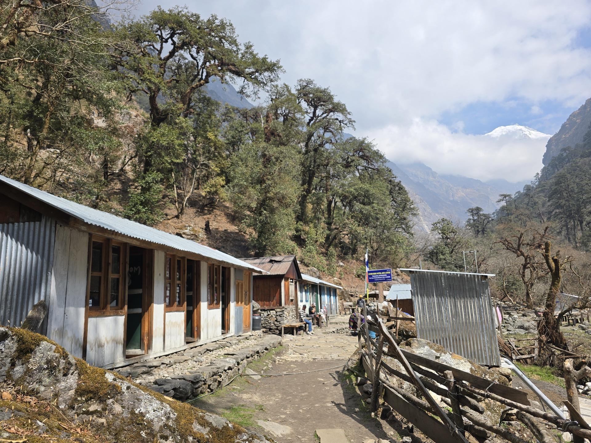 A row of teahouses beside the trail in the gorge