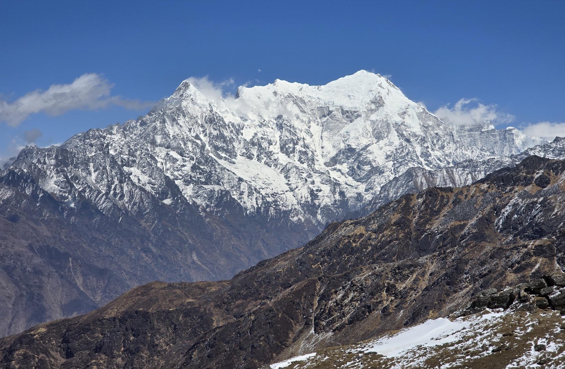 The snowbound Langtang range filling the horizon