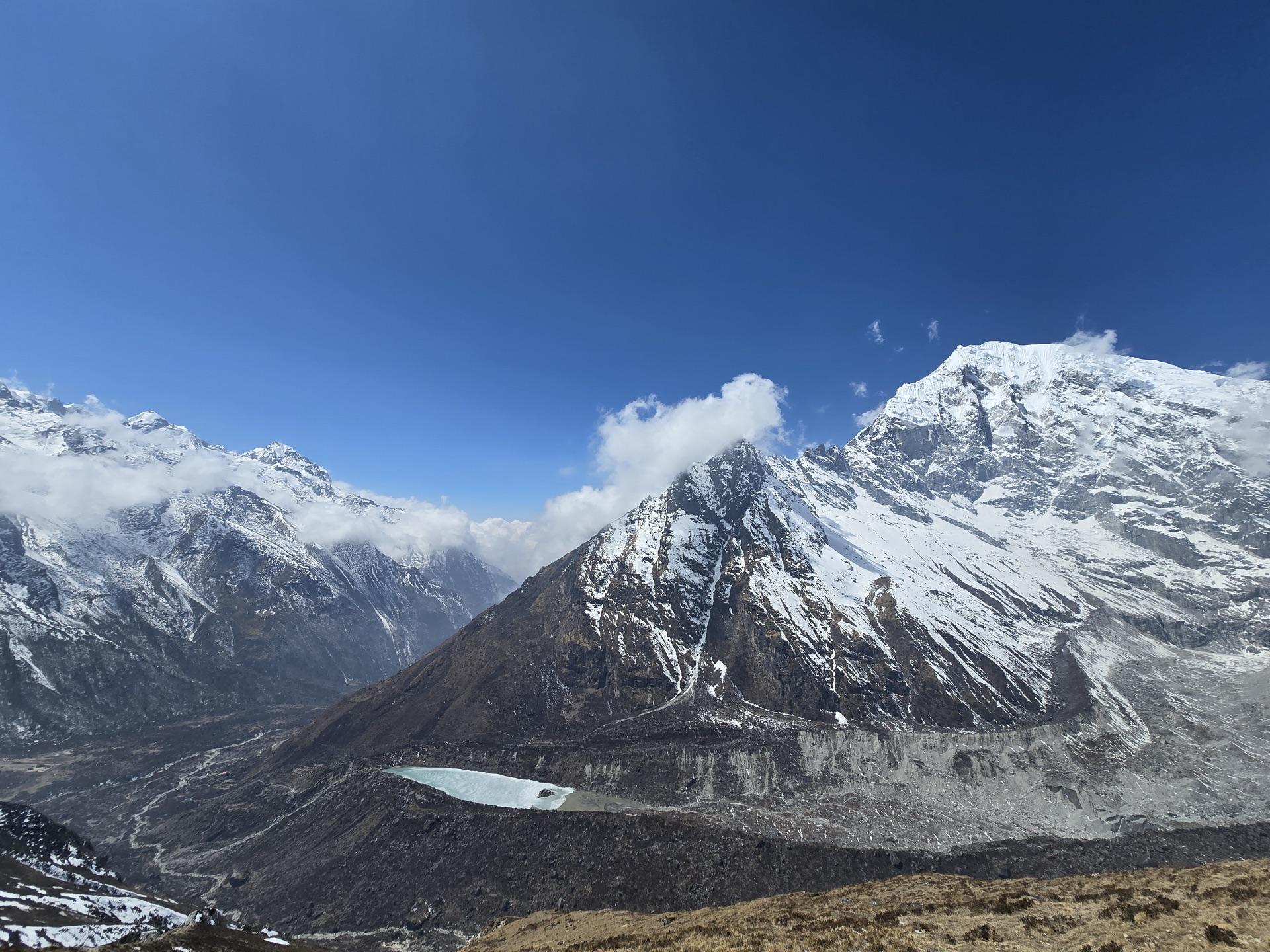The glacier valley and ranges in full panorama from Kyanjin Ri